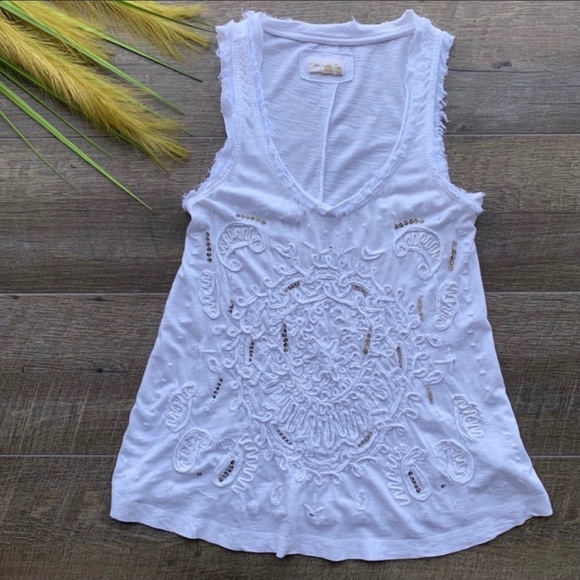 Anthropologie Tops - Anthropologie—Meadow Rue—White Embellished Tank